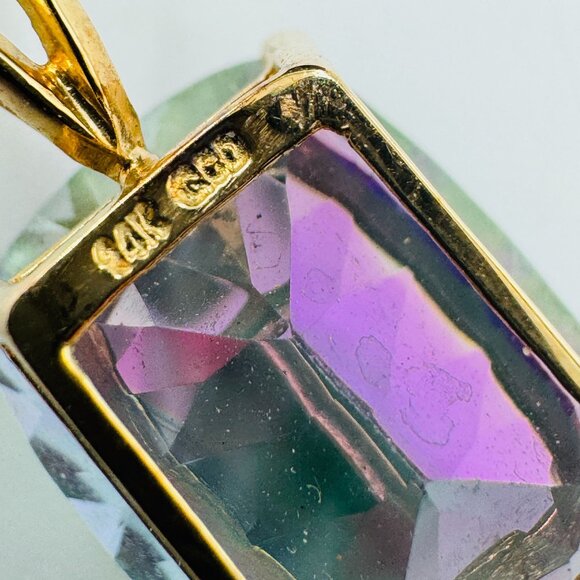 Vtg 14K Gold Mystic Topaz Pendant Necklace With Rope Chain Made In Croatia - Picture 3 of 16